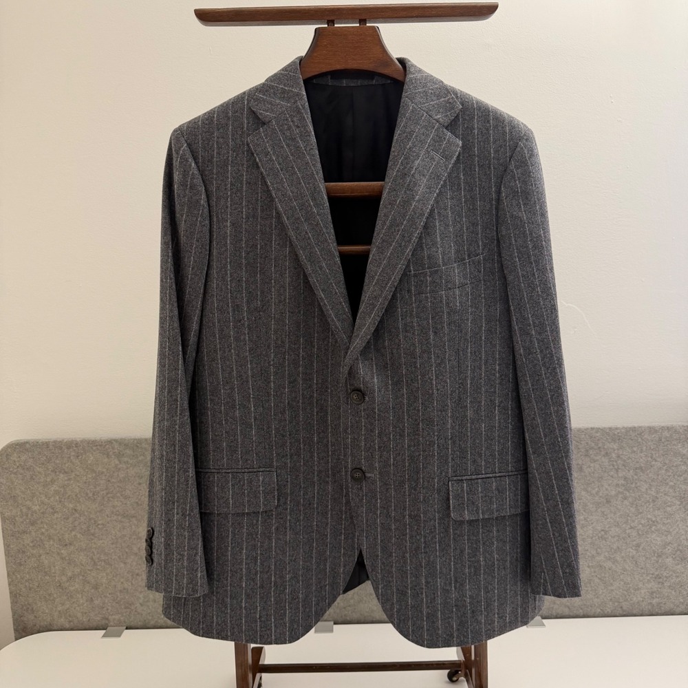Proper Cloth 46 Short Classic VBC Grey Chalkstripe Flannel Merino Wool Blazer